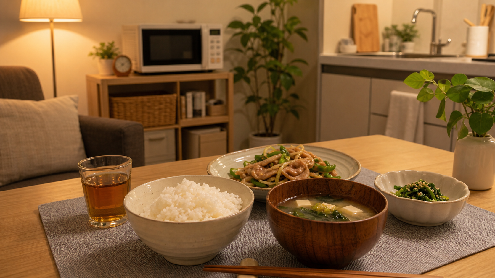 冷凍ごはんを使った一人暮らしの簡単な夕食イメージ